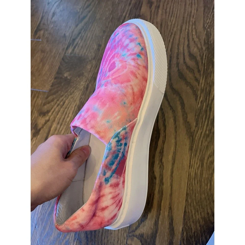 J/Slides dusty pink‎ blue tie dye strech fabric platform sneaker women size 8
